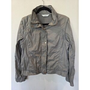 VTG Liz Claiborne Golf Convertible Jacket Womens Grey Sz M Vest Hidden Hood Chic